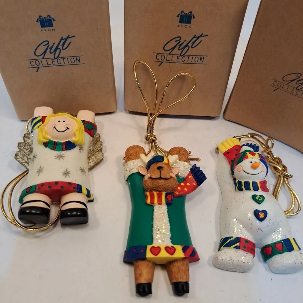 Ornament Holiday Package Topper New 1998 Avon Lot of 3 Angel Snowman Reindeer
